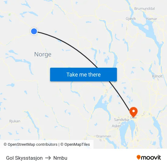 Gol Skysstasjon to Nmbu map
