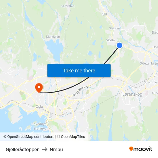 Gjelleråstoppen to Nmbu map