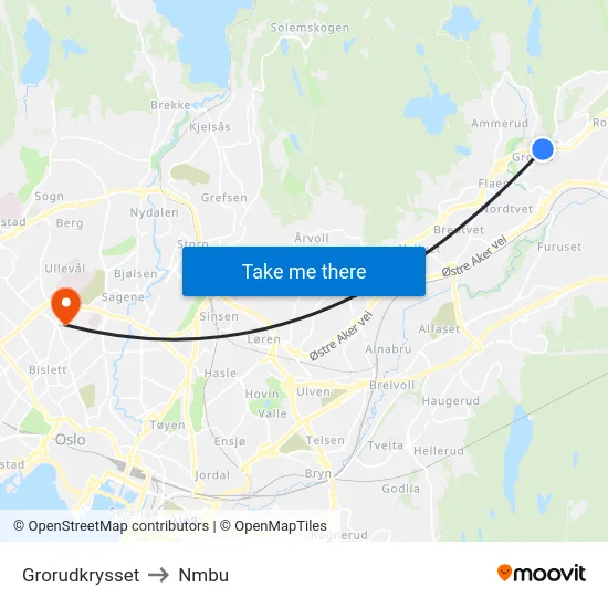 Grorudkrysset to Nmbu map