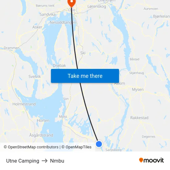 Utne Camping to Nmbu map