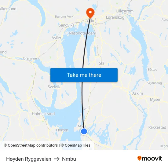 Høyden Ryggeveien to Nmbu map