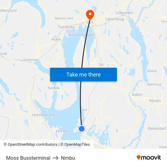 Moss Bussterminal to Nmbu map