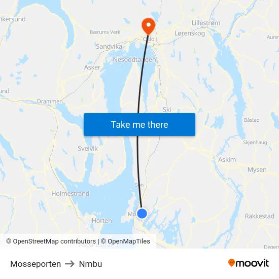 Mosseporten to Nmbu map