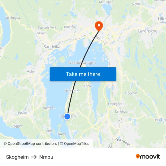 Skogheim to Nmbu map