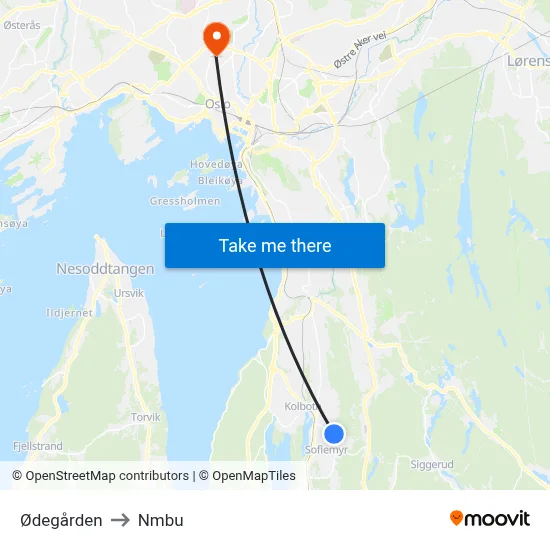Ødegården to Nmbu map