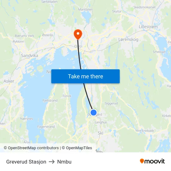 Greverud Stasjon to Nmbu map