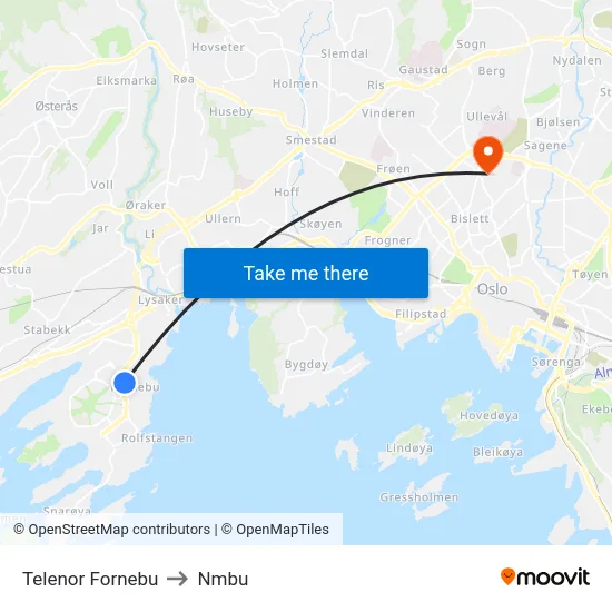 Telenor Fornebu to Nmbu map