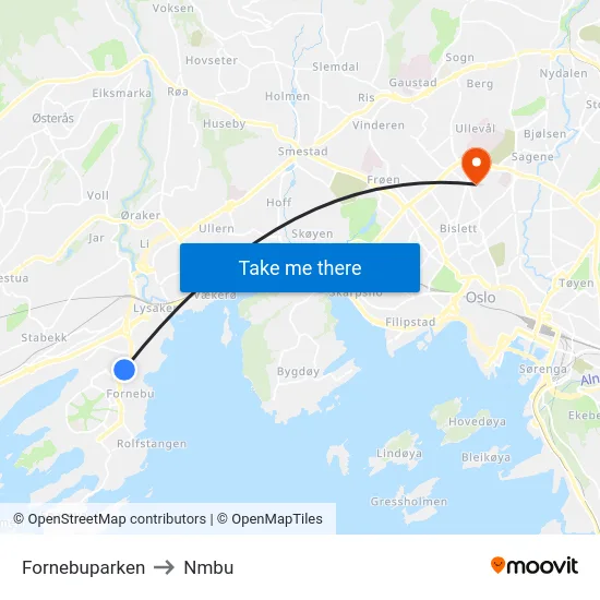 Fornebuparken to Nmbu map