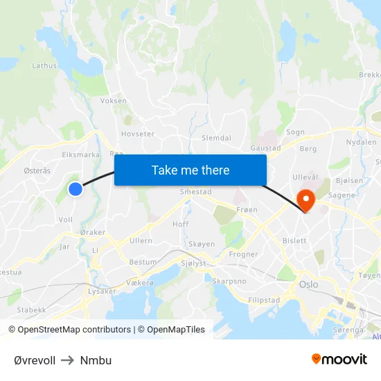 Øvrevoll to Nmbu map