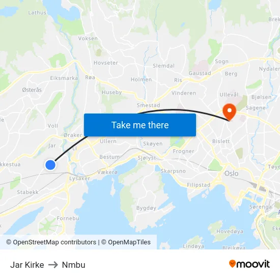 Jar Kirke to Nmbu map
