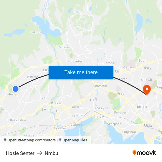 Hosle Senter to Nmbu map