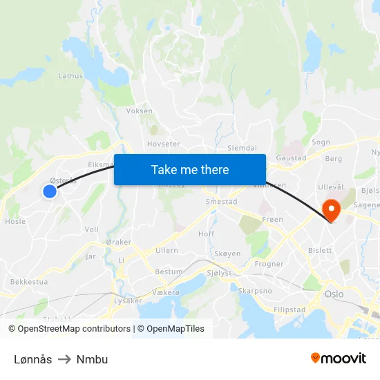 Lønnås to Nmbu map