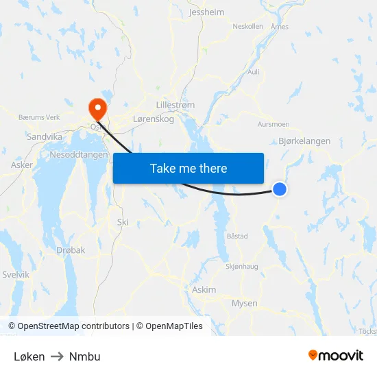 Løken to Nmbu map
