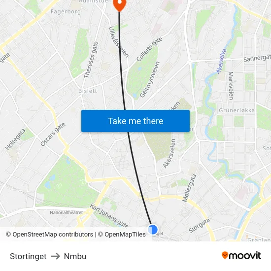 Stortinget to Nmbu map