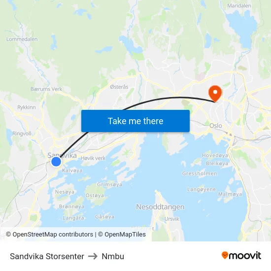 Sandvika Storsenter to Nmbu map