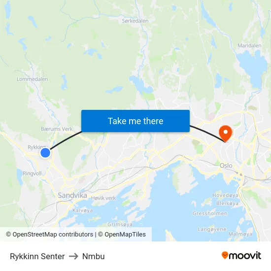 Rykkinn Senter to Nmbu map