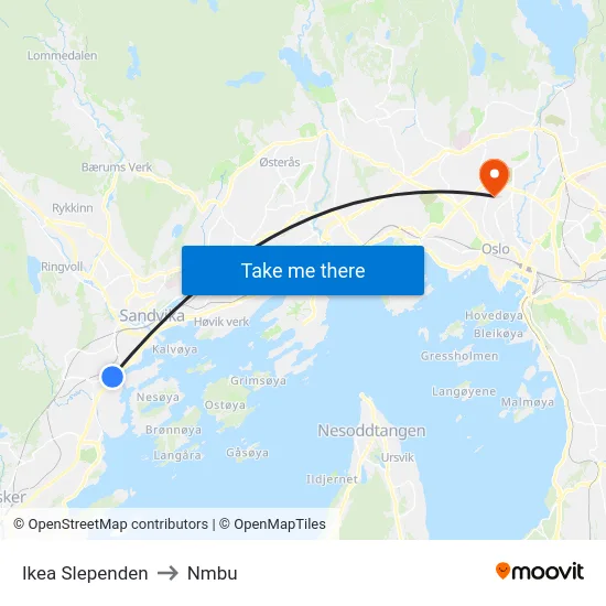 Ikea Slependen to Nmbu map