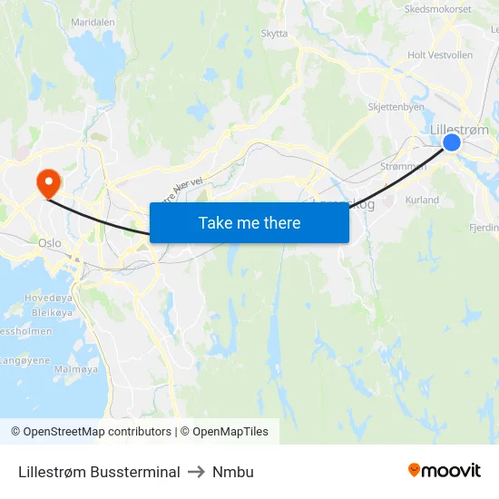 Lillestrøm Bussterminal to Nmbu map