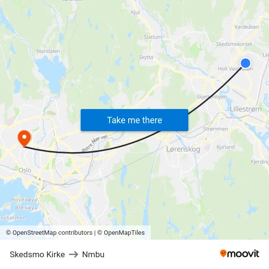 Skedsmo Kirke to Nmbu map