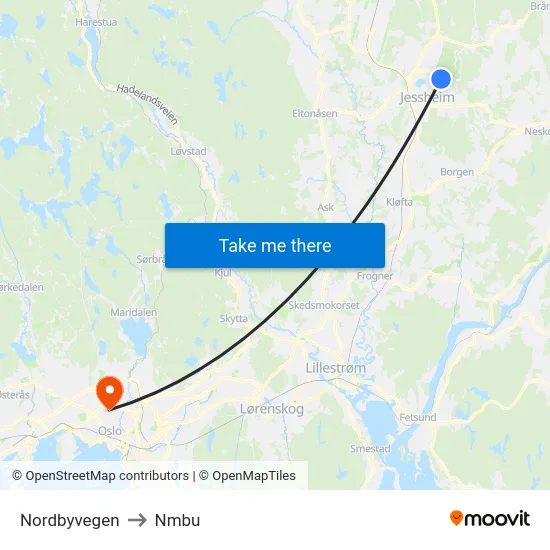 Nordbyvegen to Nmbu map