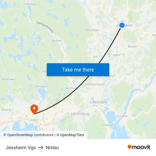Jessheim Vgs to Nmbu map