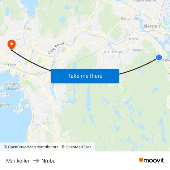 Marikollen to Nmbu map