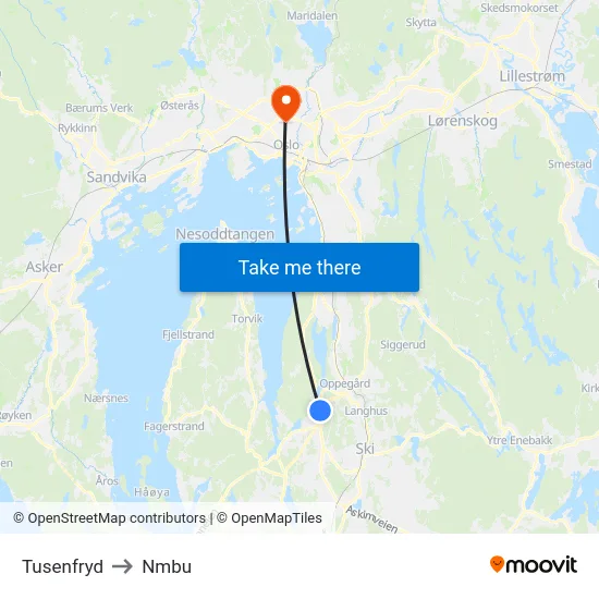 Tusenfryd to Nmbu map