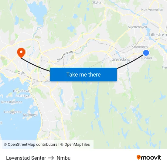 Løvenstad Senter to Nmbu map