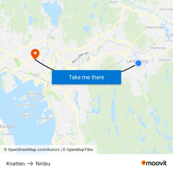 Knatten to Nmbu map