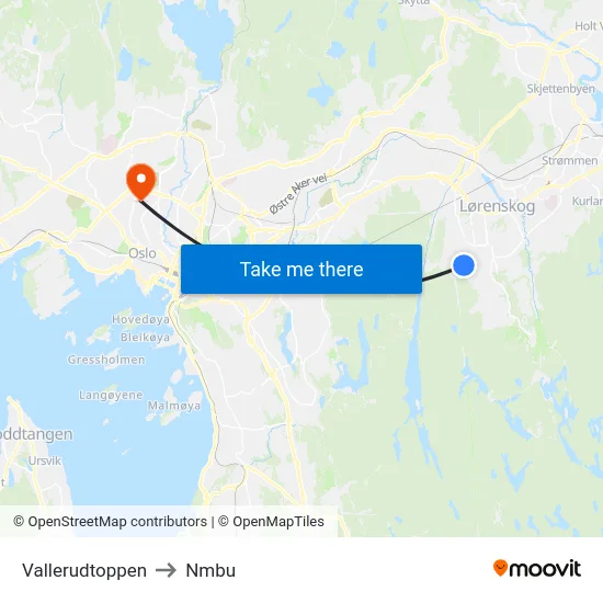 Vallerudtoppen to Nmbu map
