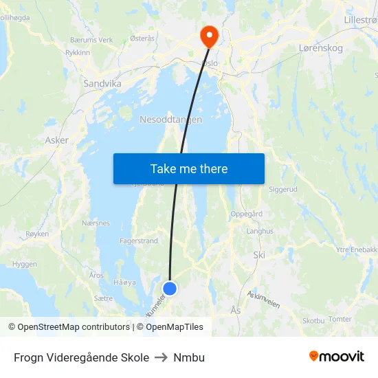 Frogn Videregående Skole to Nmbu map