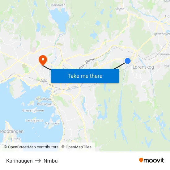 Karihaugen to Nmbu map