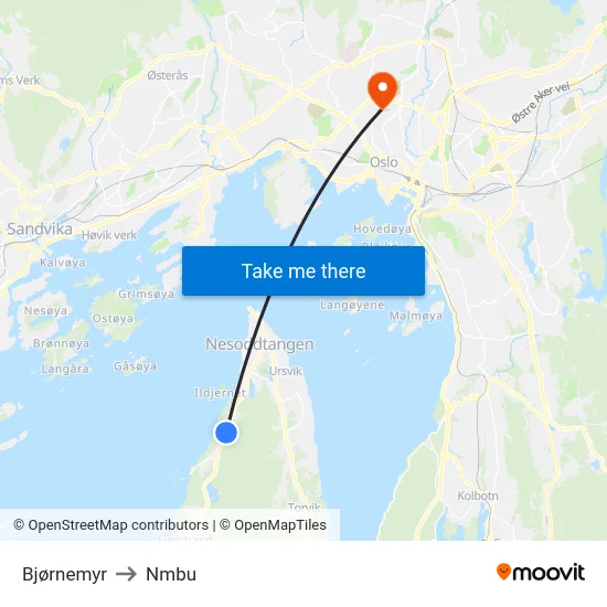 Bjørnemyr to Nmbu map