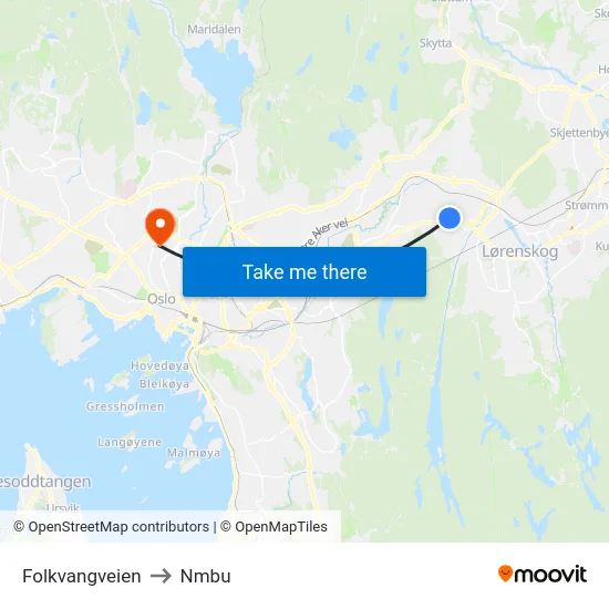 Folkvangveien to Nmbu map