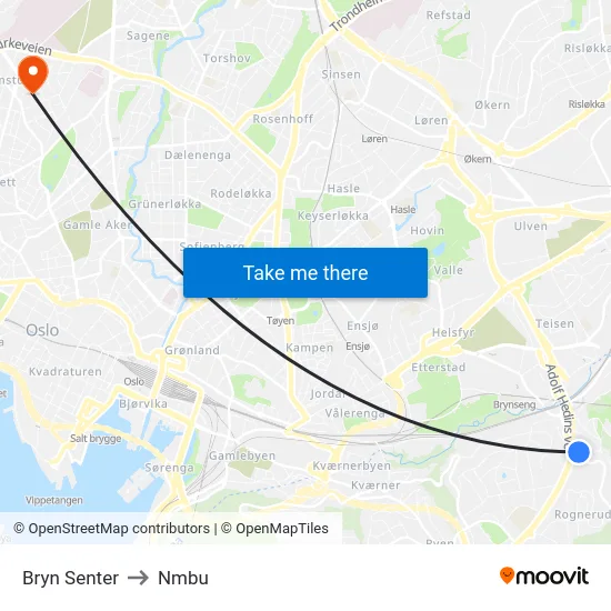 Bryn Senter to Nmbu map