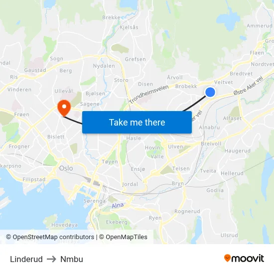 Linderud to Nmbu map