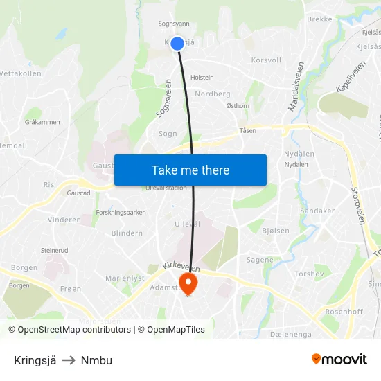Kringsjå to Nmbu map