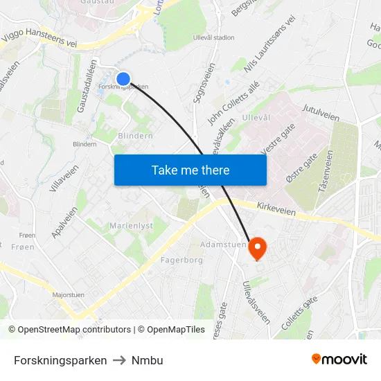 Forskningsparken to Nmbu map