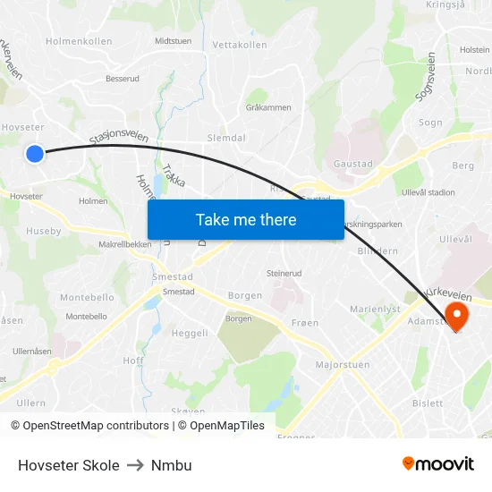 Hovseter Skole to Nmbu map