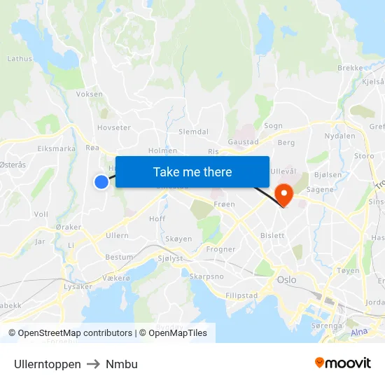 Ullerntoppen to Nmbu map