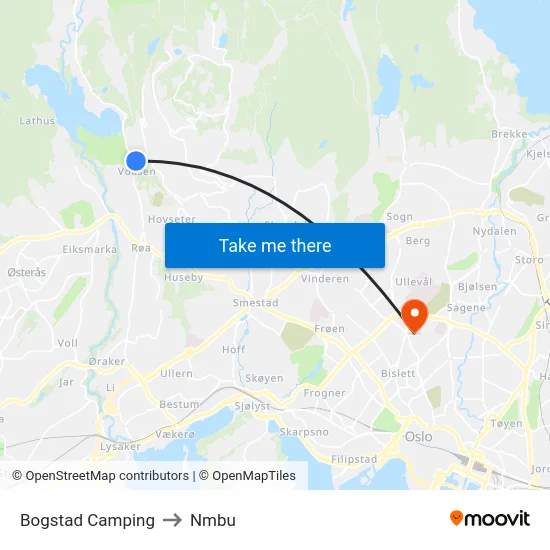 Bogstad Camping to Nmbu map