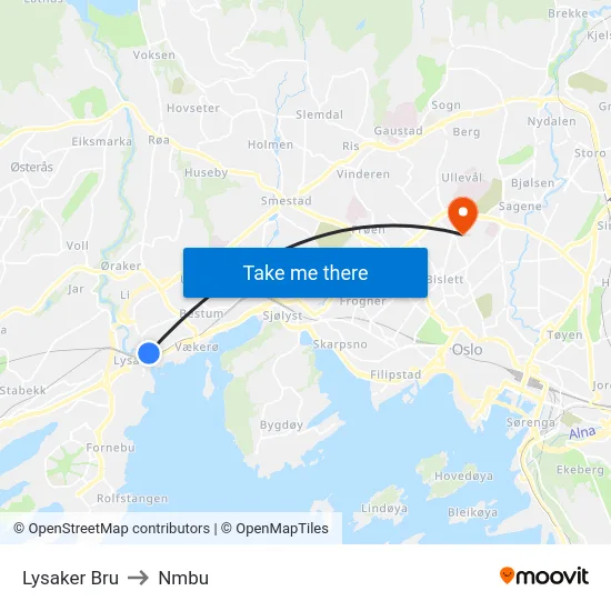 Lysaker Bru to Nmbu map