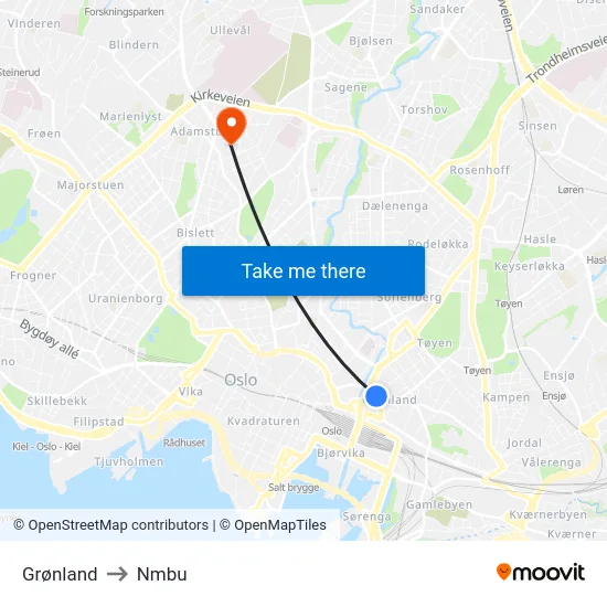 Grønland to Nmbu map