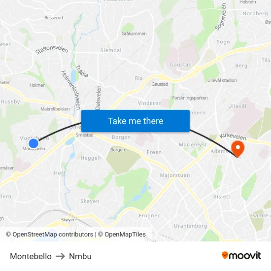 Montebello to Nmbu map