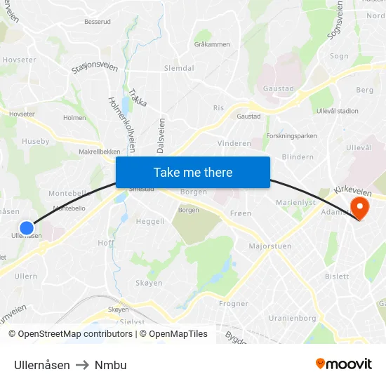 Ullernåsen to Nmbu map