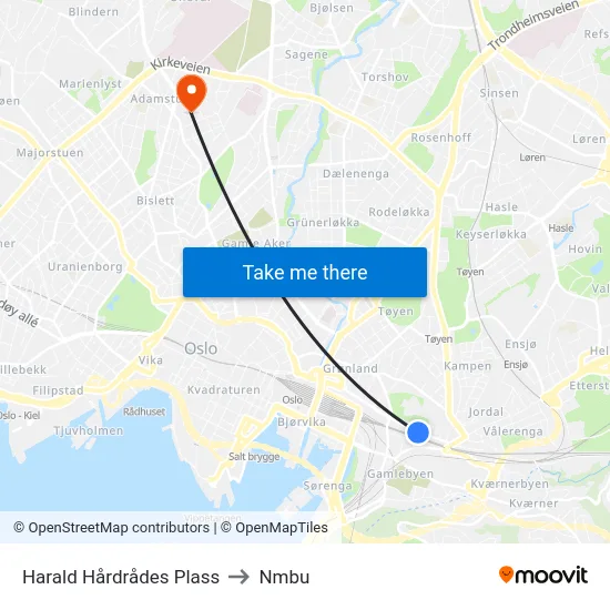 Harald Hårdrådes Plass to Nmbu map