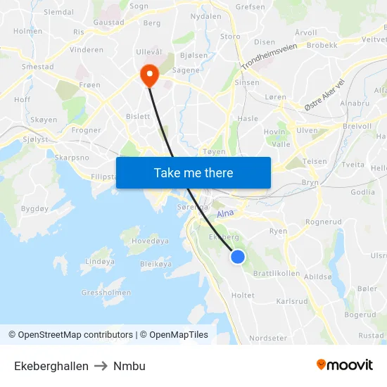 Ekeberghallen to Nmbu map