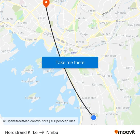 Nordstrand Kirke to Nmbu map