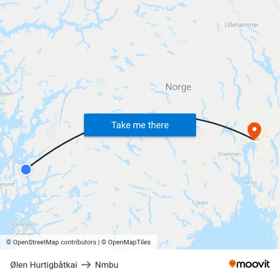 Ølen Hurtigbåtkai to Nmbu map