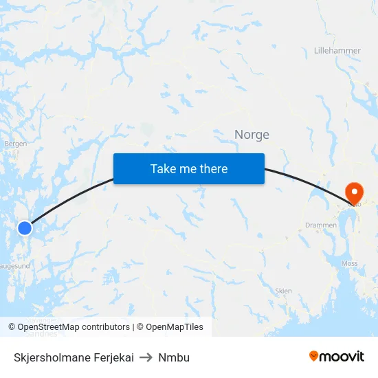 Skjersholmane Ferjekai to Nmbu map